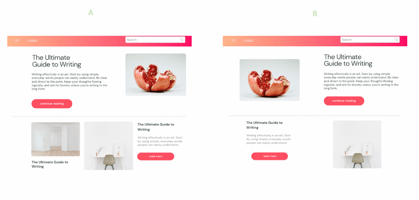 A/B testing avec une disposition différente sur une landing page