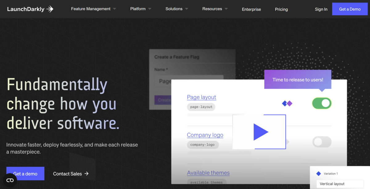 LaunchDarkly A/B testing tool homepage