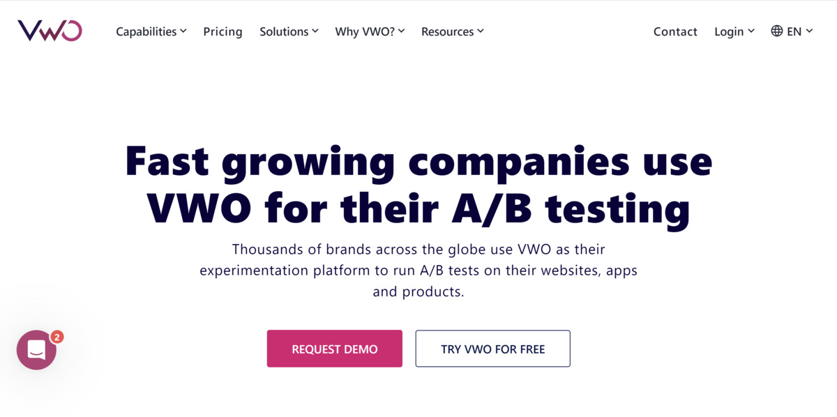 VWO A/B testing tool homepage