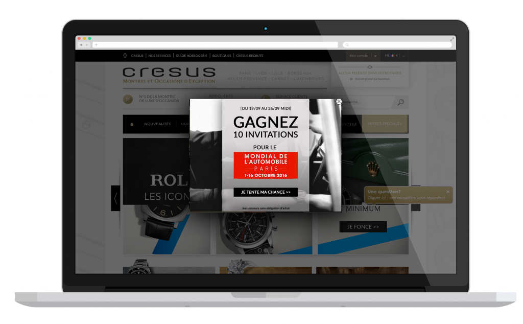 Example of generating leads with a pop-in by Cresus