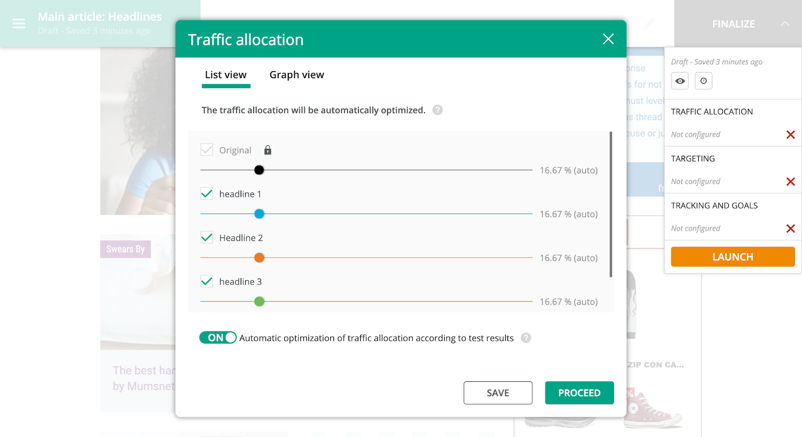 Dynamic Traffic Allocation split of traffic