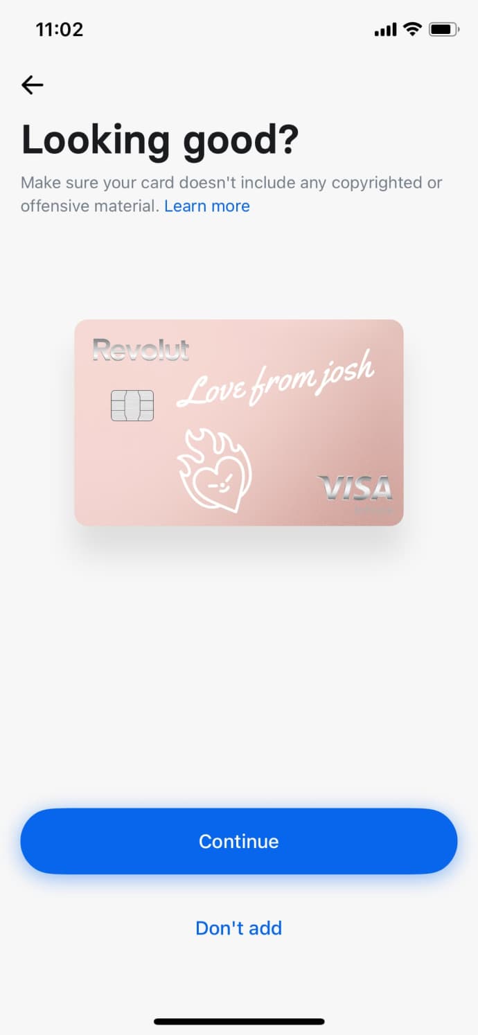 rose color credit card on a white background showing how revolut can make custom credit cards