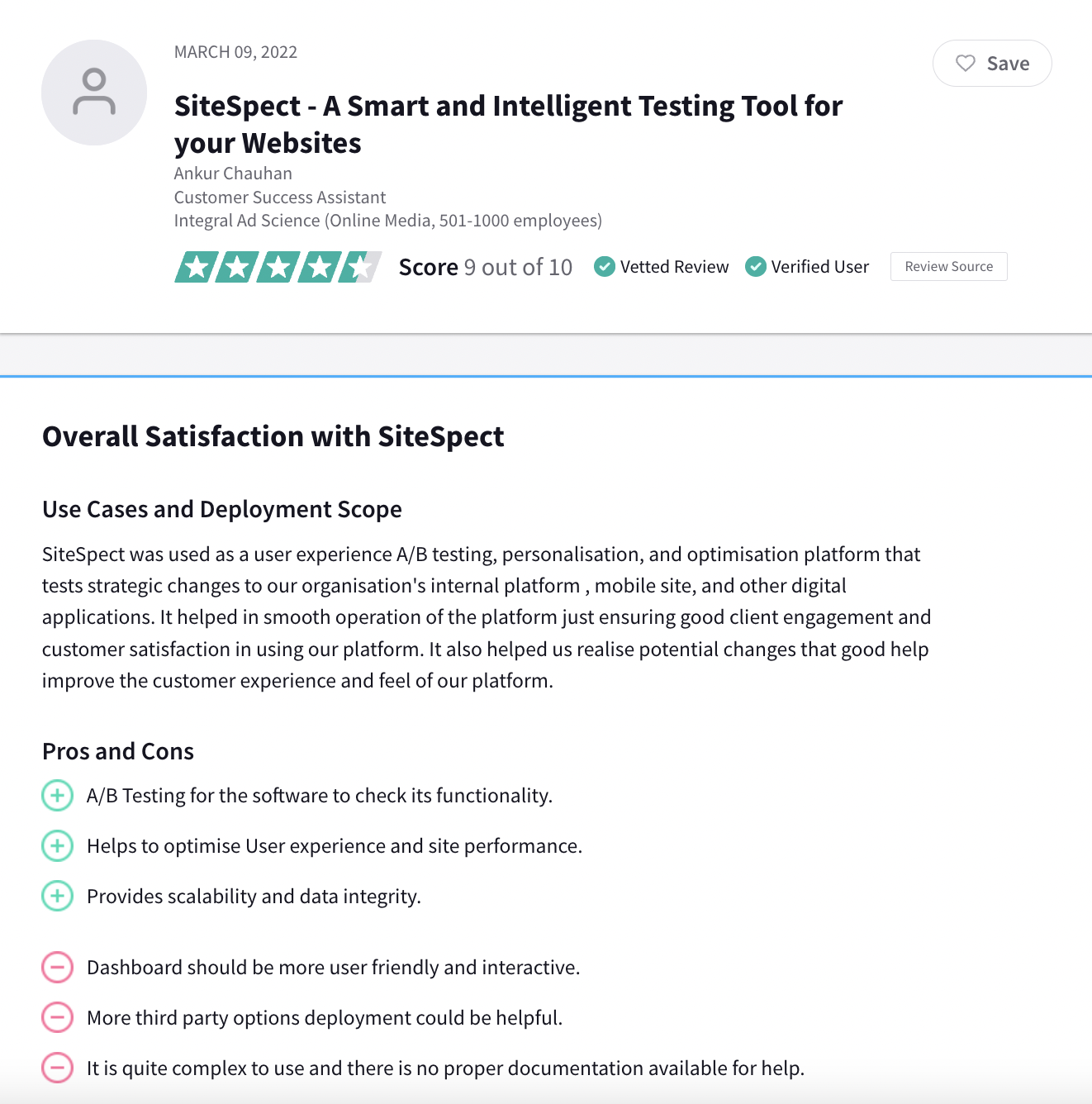 Sitespect Review as A/B testing platform