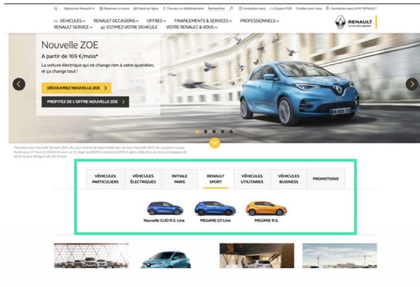 Personnalisation carrousel homepage Renault