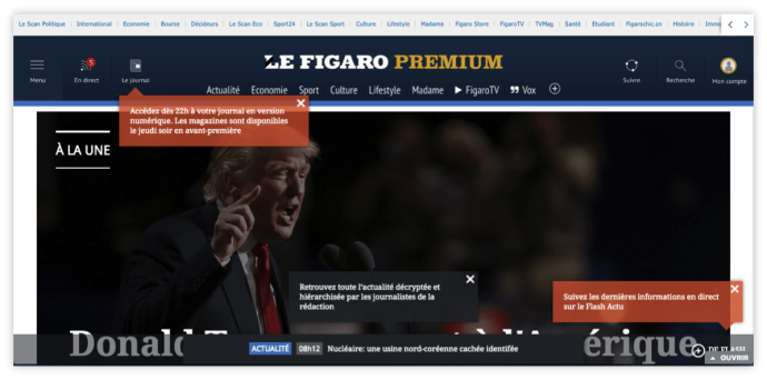optimisation expérience utilisateur - bulles infos dans le menu - Figaro