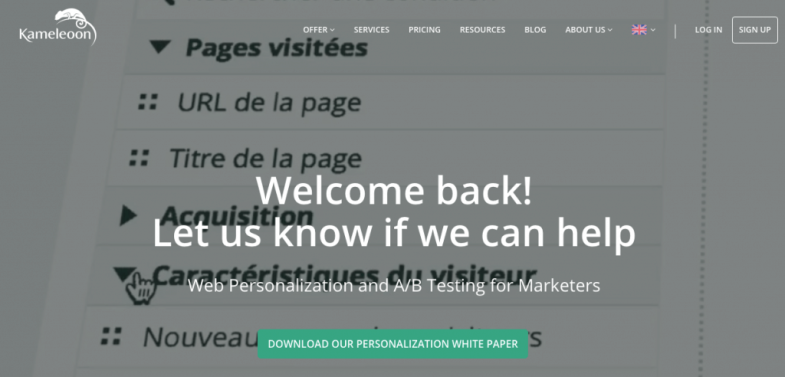 An example of customized homepage for returning visitors segment