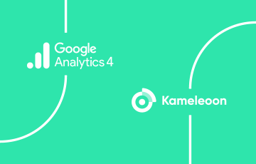 Google Analytics 4 logo and Kameleoon logo on green background