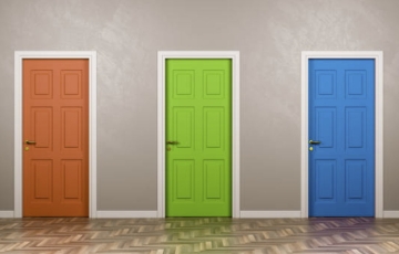 Three different colored doors